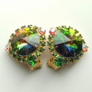 Vintage Juliana D&E Vitrail Rivoli Clip Earrings